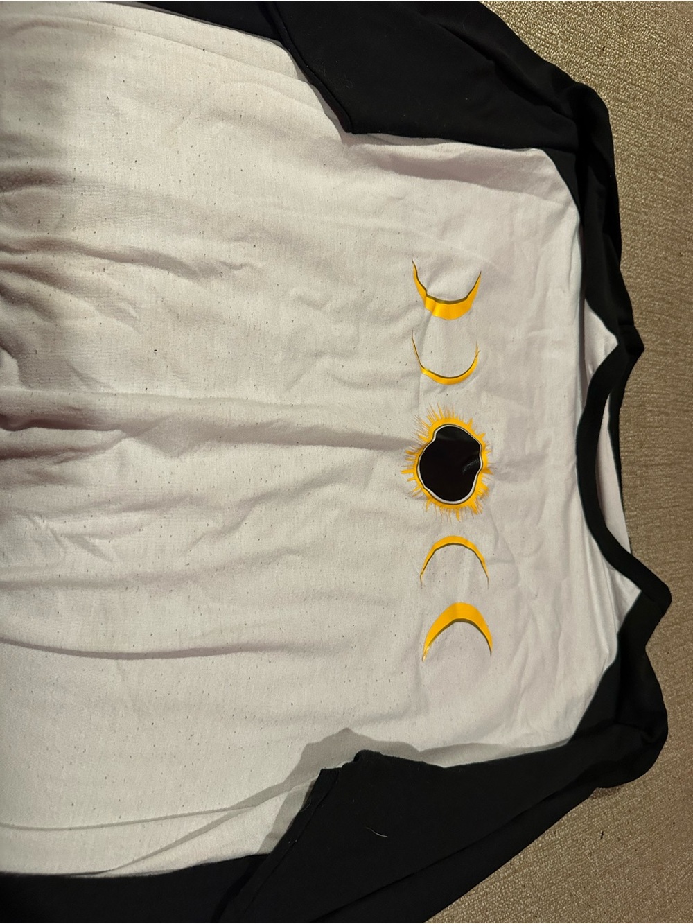 White & Black Raglan Tee with Yellow Moon Phases Graphic